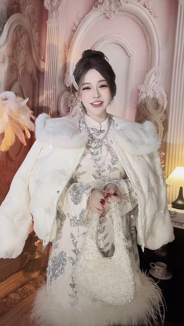 【崔】W0143毛毛大翻领小个子厚款外套女装设计感亮片短外套