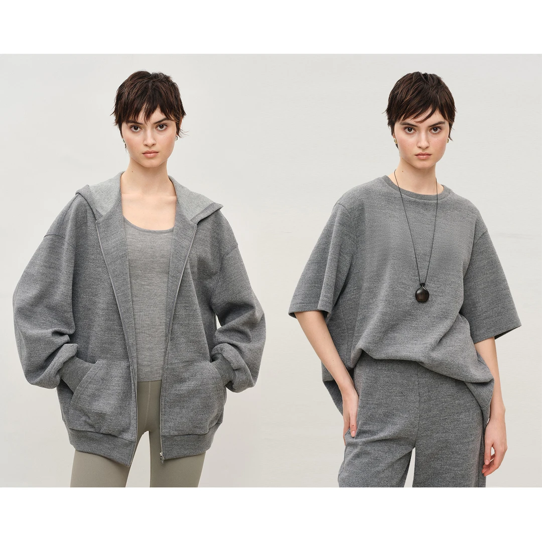 MARIUSMARIUS"糯米套"美式街头绒感连帽卫衣/T恤/弯刀裤套装