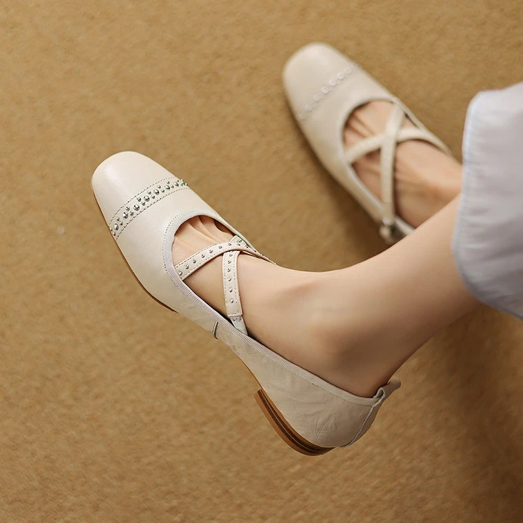 【成都●手工定制】浅口单鞋2025年春季简约粗跟交叉绑带纯色