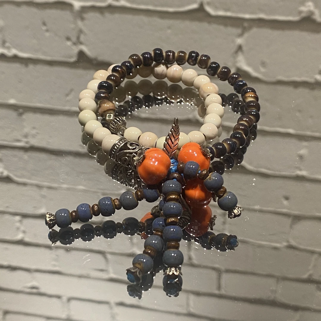 合金陶瓷手链 【好柿发生】小众百搭陶瓷双圈手链6979-04