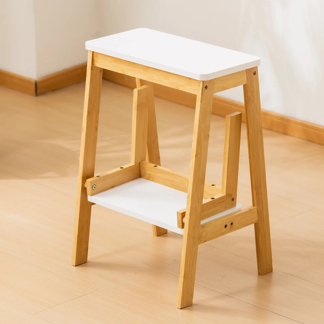 楠竹梯凳耐用原木色多功能家用折叠梯中老年厨房梯子换鞋取物神器