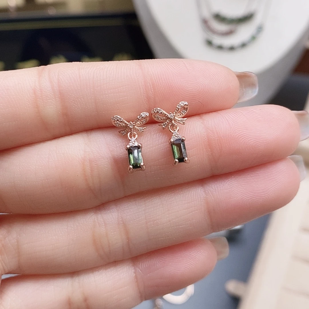 碧玺耳钉银S925镶嵌耳钉