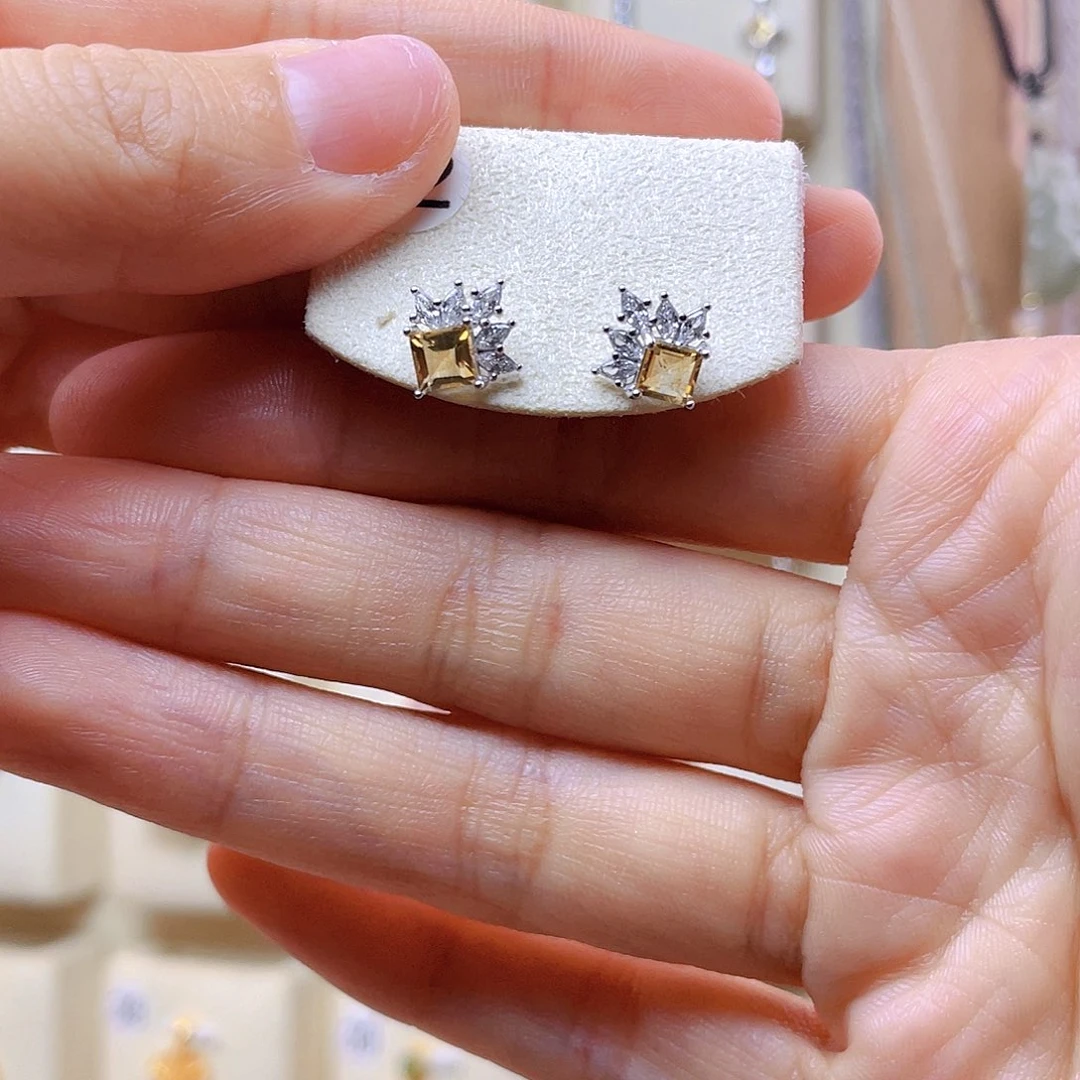 水晶耳饰银S925镶嵌耳饰