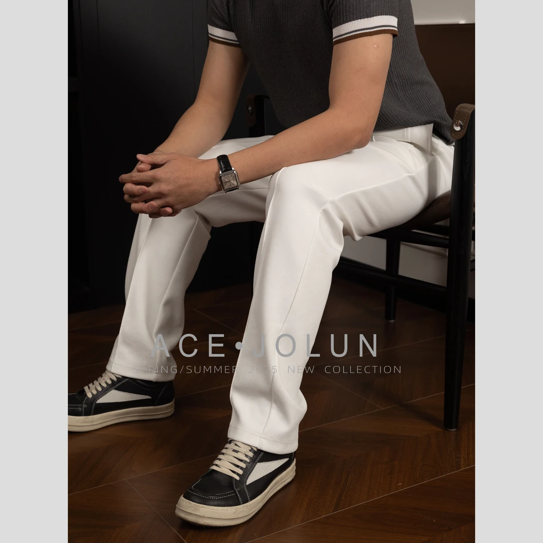 【中缝线】垂感抗皱直筒休闲裤简约轻奢男士春夏棉感亲肤透气长裤