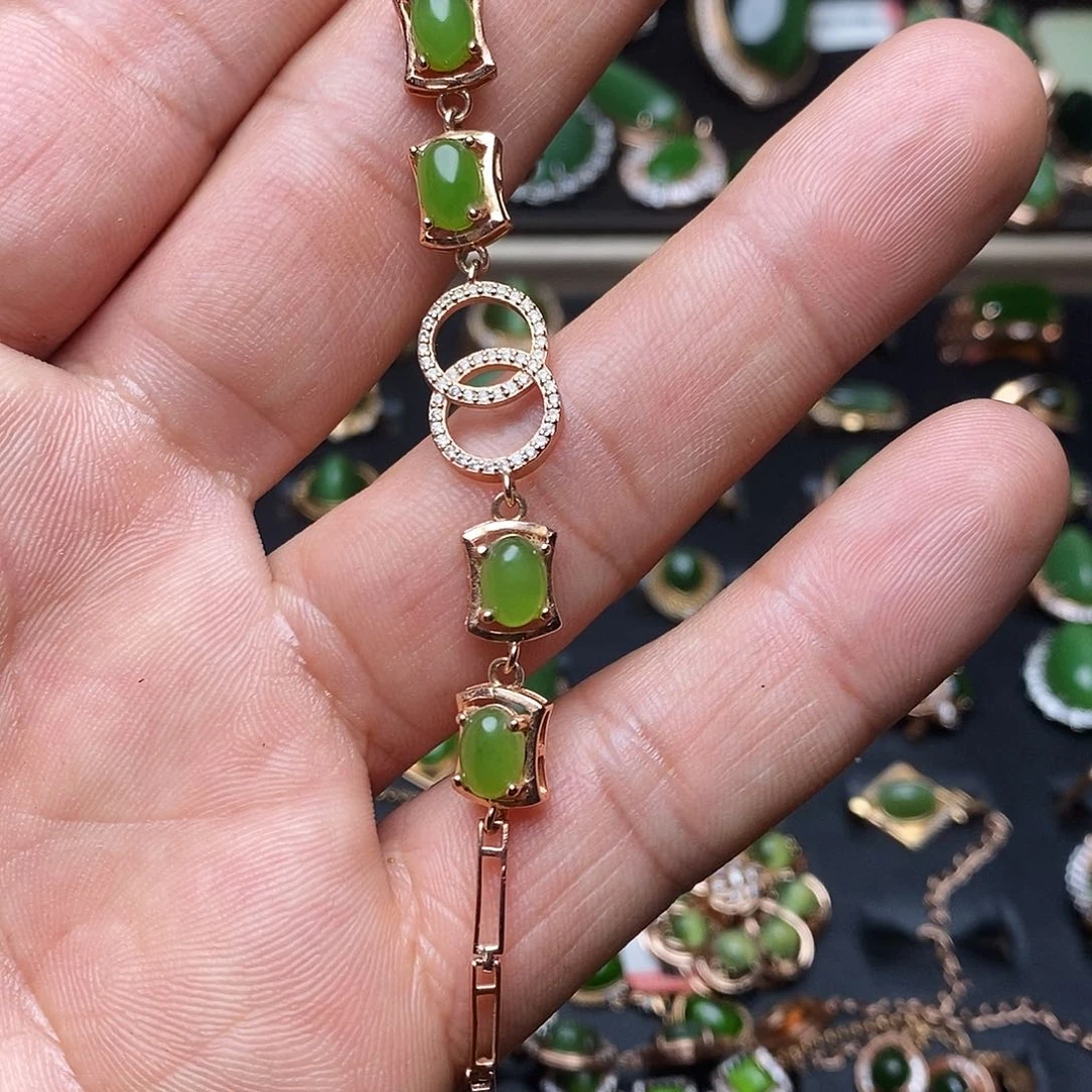 和田玉（碧玉）手链银S925镶嵌