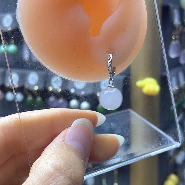 和田玉银S925镶嵌耳饰