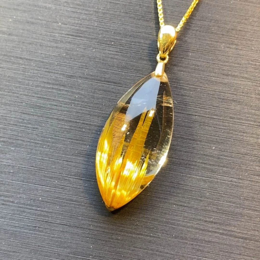 颈饰18K金镶嵌水晶钛晶水滴马眼锁骨链