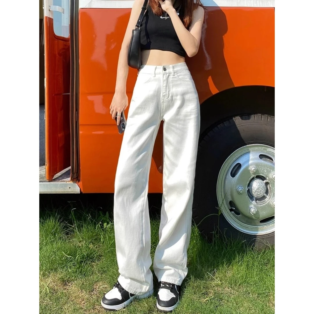 白色小个子牛仔裤女春2025新款窄版高腰宽松显瘦通勤百搭直筒长裤