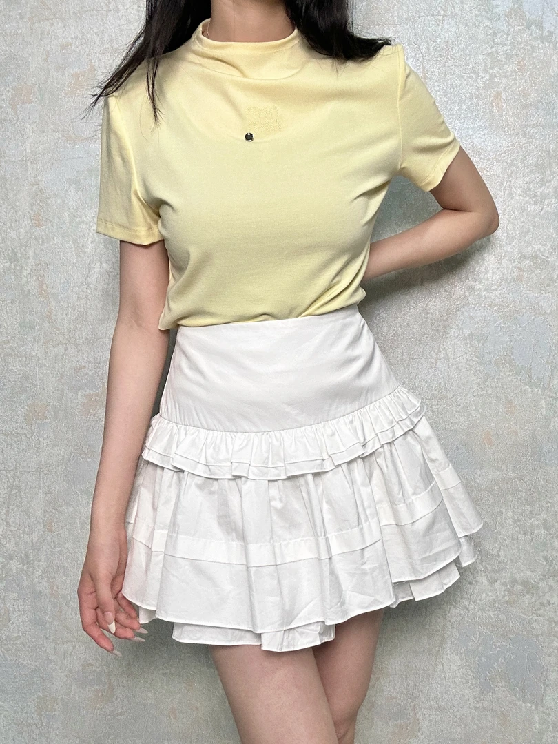 【南油颖颖】高腰甜美A字蛋糕蓬蓬裙269891白色半身裙短裙半裙
