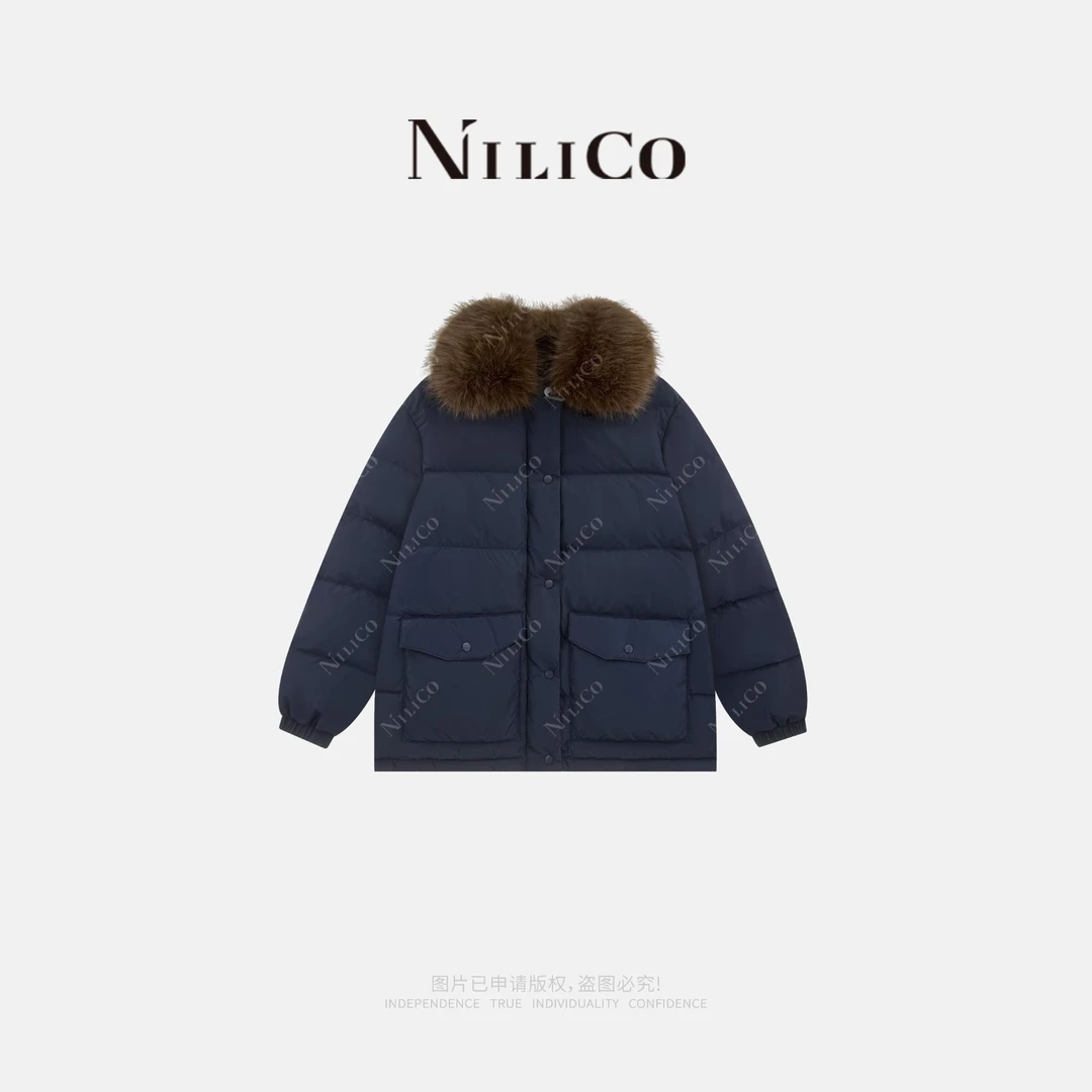 NILICO【聆冬】法式摩登风可拆卸毛领白鹅绒宽松保暖羽绒服