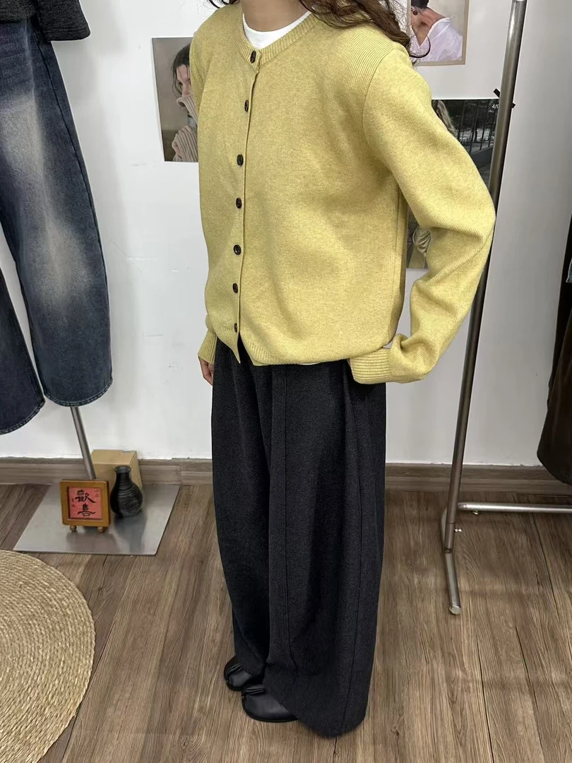 2558复古风针织开衫女宽松慵懒风显瘦毛衣秋冬季外穿开扣上衣