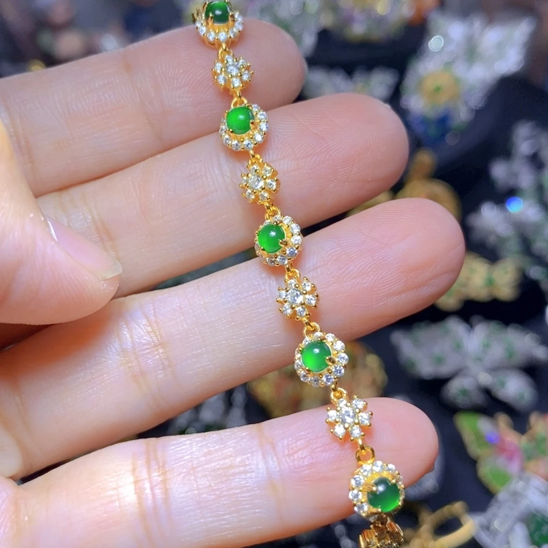 翡翠银S925镶嵌套链天然翡翠