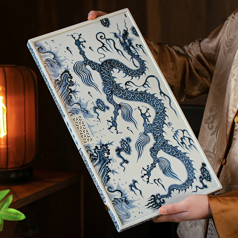 青花龙纹壶承茶盘全手工手绘干泡盘大号龙盘