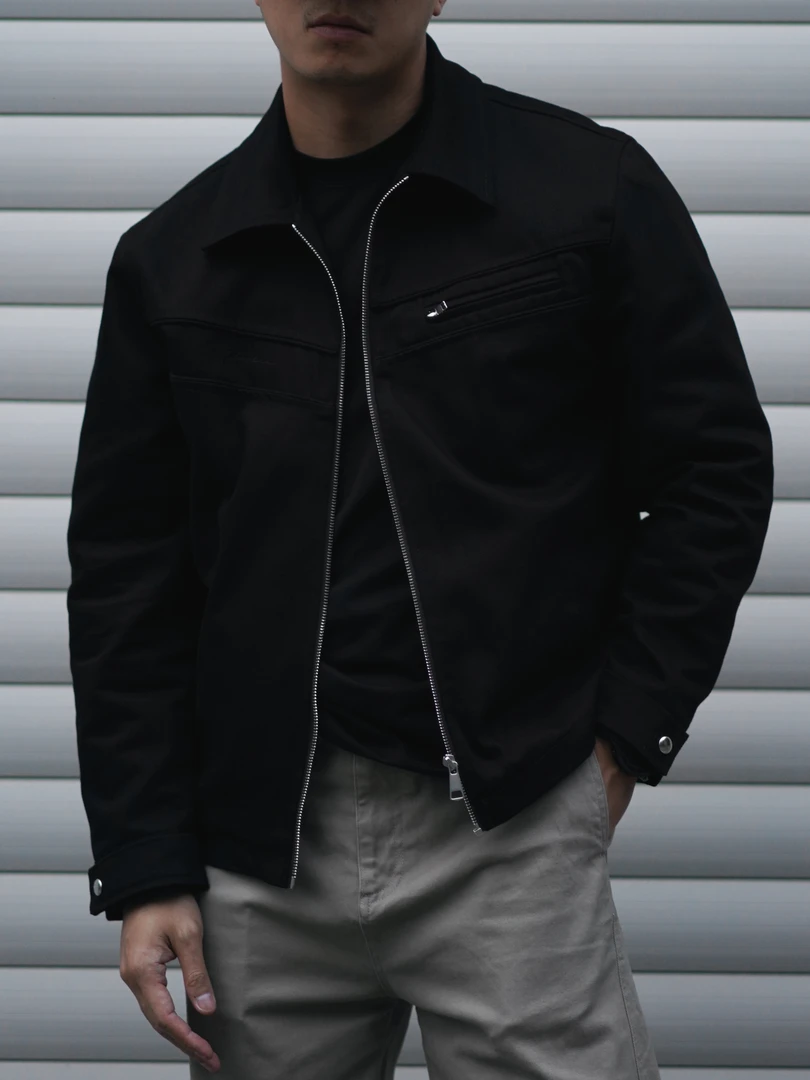 【破壳计划】美式复古短款休闲黑色翻领男士简约棉夹克