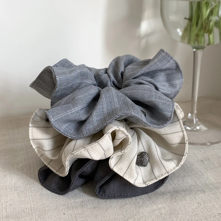 韩式简约条纹大肠发圈2025新款小清新学院风头绳百搭丸子头发饰女