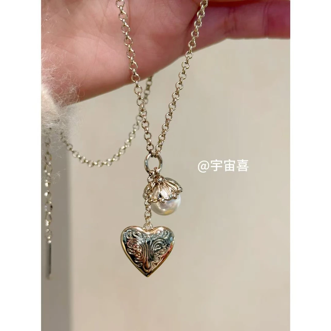 铜合金项链 I2-903【浅金色爱心贝珠项链】