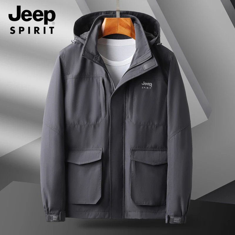 JEEP SPIRIT春秋新款时尚大码宽松工装夹克男士运动休闲防风外套
