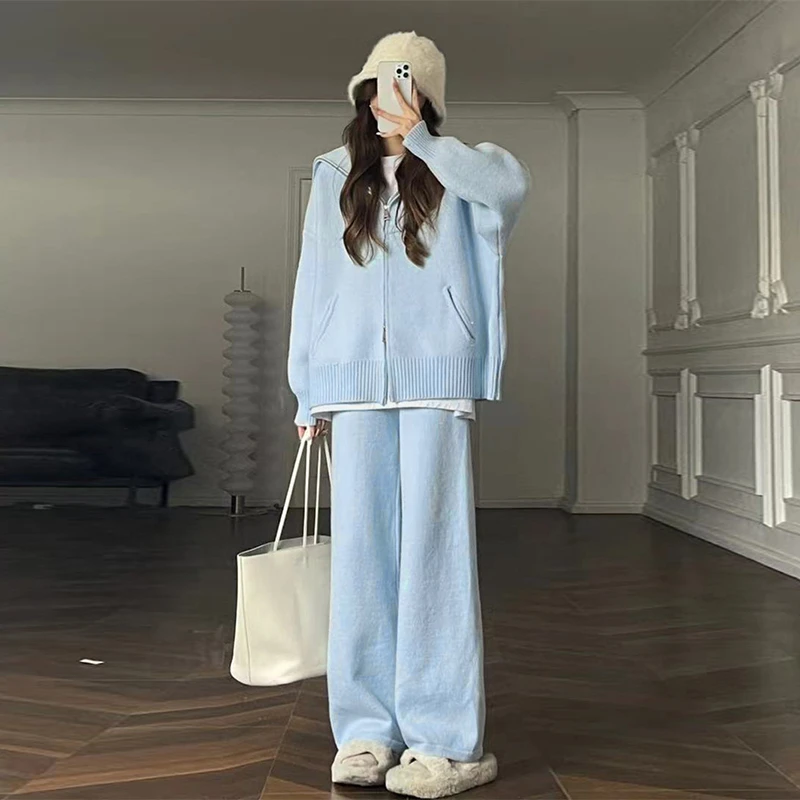 E476【马琦尧专属】新款慵懒风休闲时尚运动女秋冬蓝色套装