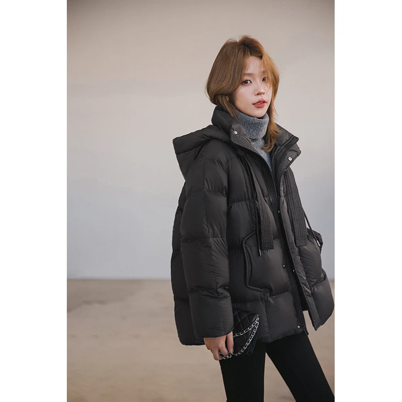 小谷粒御寒plus羽绒服 黑色连帽外套女加厚2025冬款保暖面包上衣