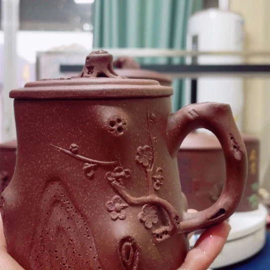 紫砂茶杯紫泥梅花树桩杯