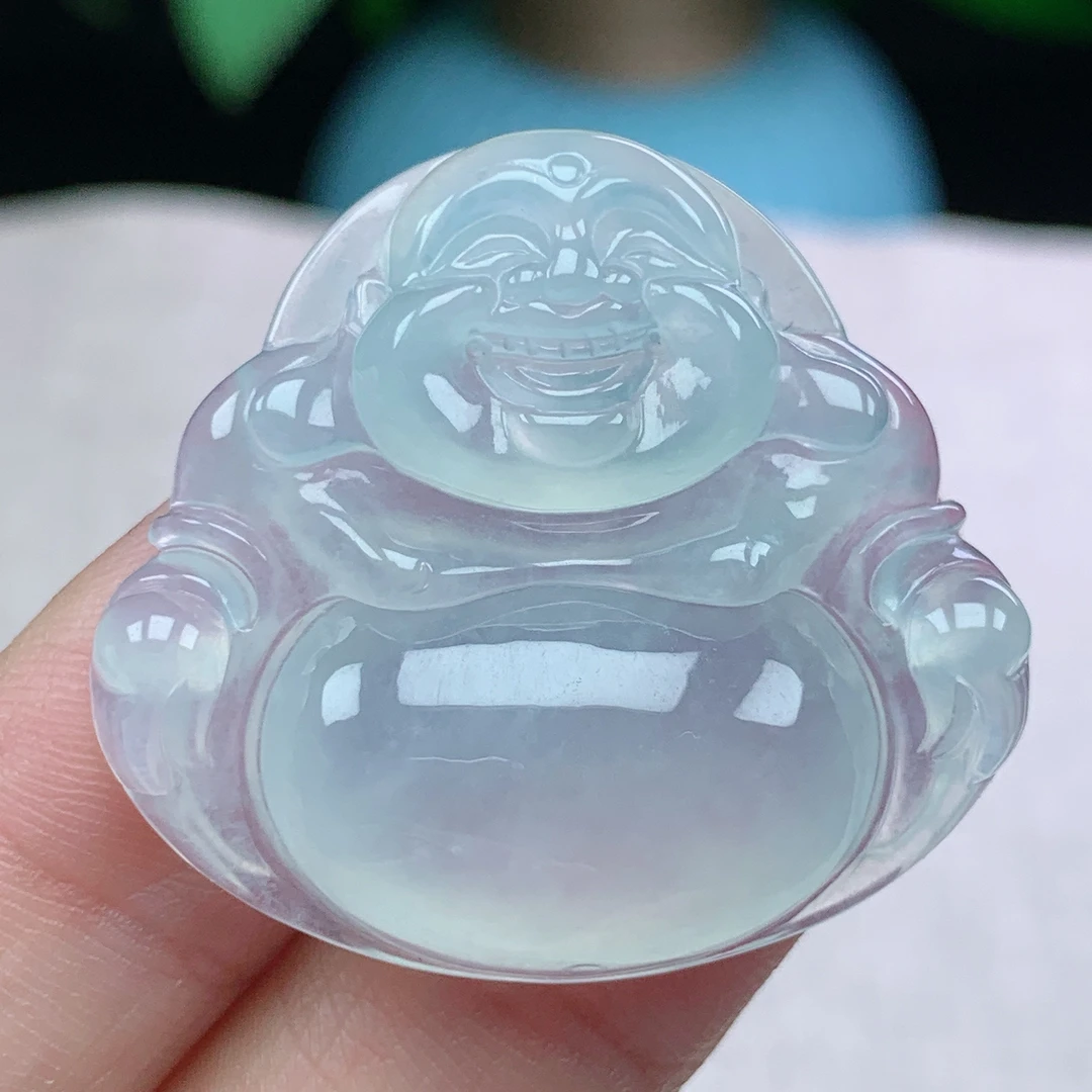 y缅甸天然翡翠A货31.3-34.7-7.2玉石老坑冰种白冰佛公吊坠