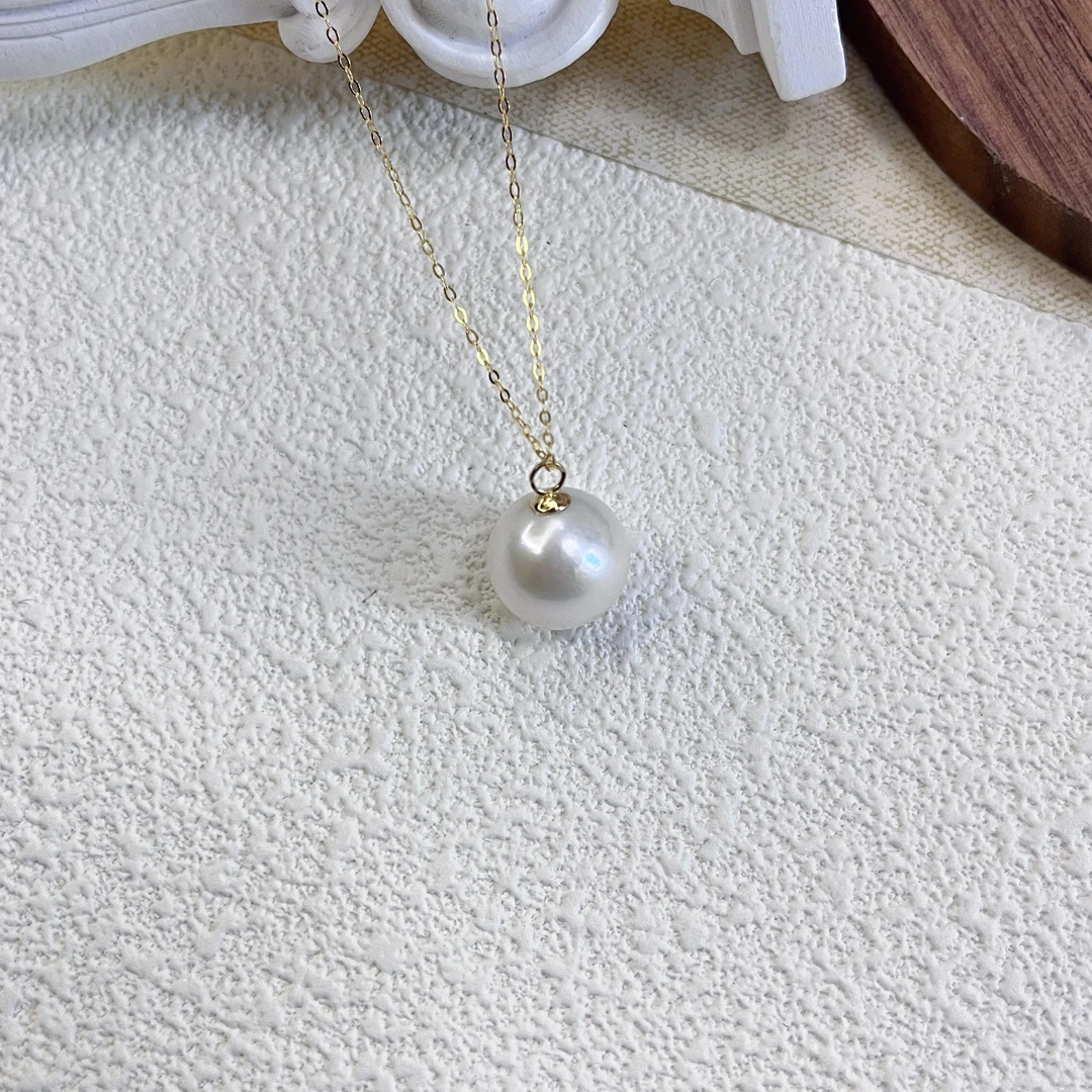 D0020 12-13mm18k金淡水珍珠吊坠圆珠气质强光经典简约百搭