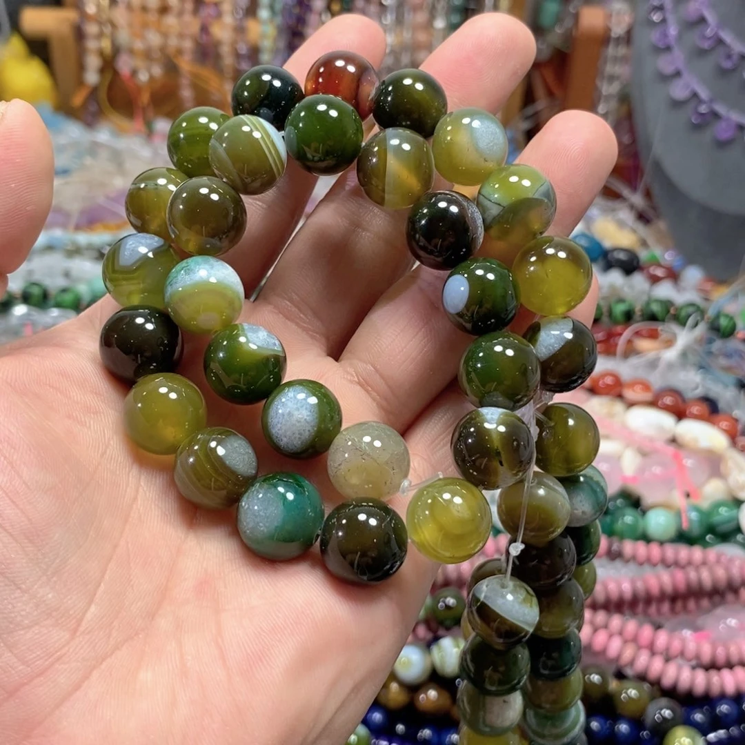 玛瑙/玉髓足银镀金镶嵌珠宝半成品玛瑙水晶共生一条卡14mm