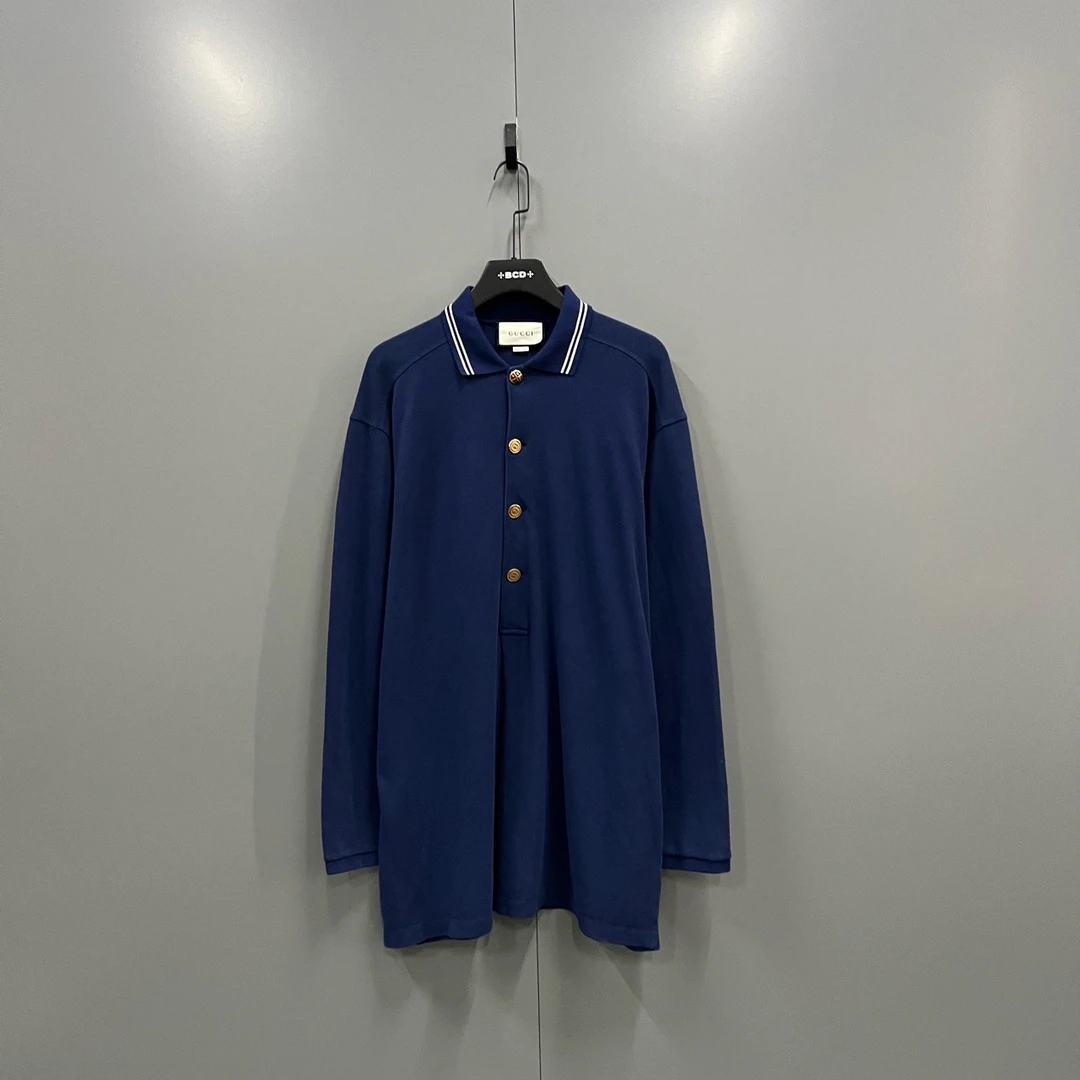 95新 GUCCI/古驰 （bb）藏青色翻领长袖 S码/207012