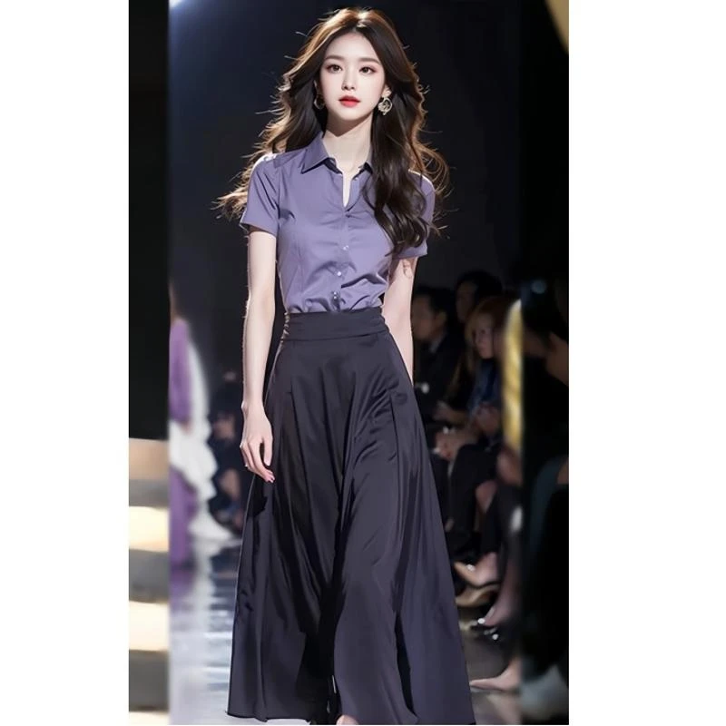 气质穿搭一整套轻熟风紫色上衣女半身裙韩系高级感穿搭套装夏装