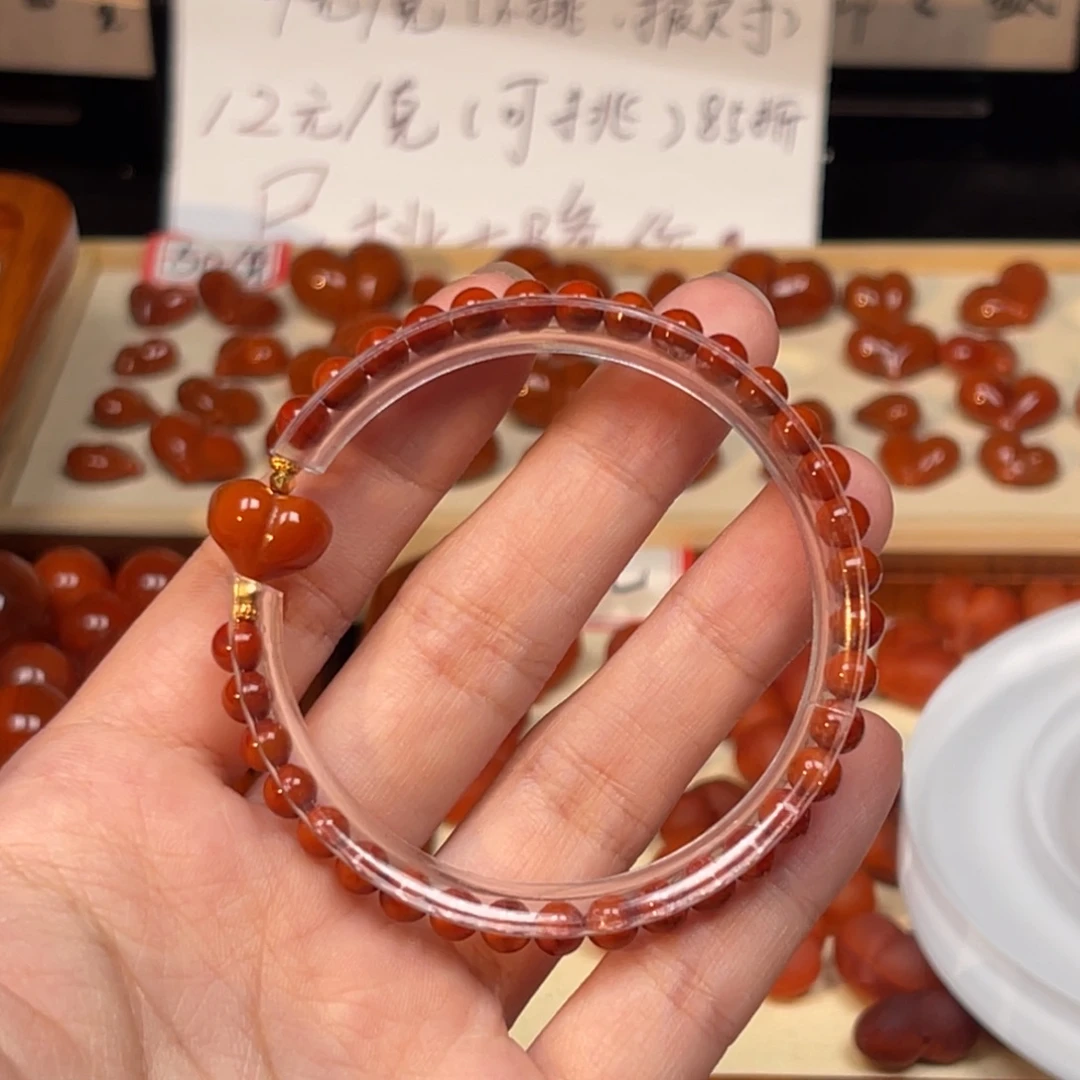 南红玛瑙银S925镀金镶嵌手串