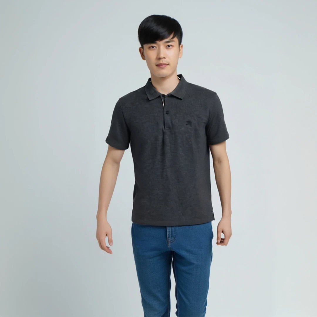 99新 BURBERRY/博柏利 MXCC 刺绣战马深灰色POLO衫短袖