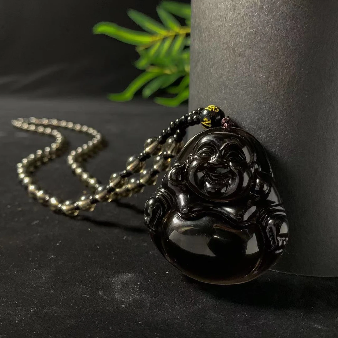 C3428【福嘟嘟珠宝】黑钻晶黑曜石佛公吊坠-送礼佳品-配绳子