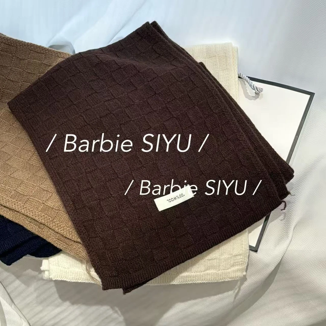 Barbie Siyu【火柴】7328秋冬高级感纯色小标保暖女士时尚围巾