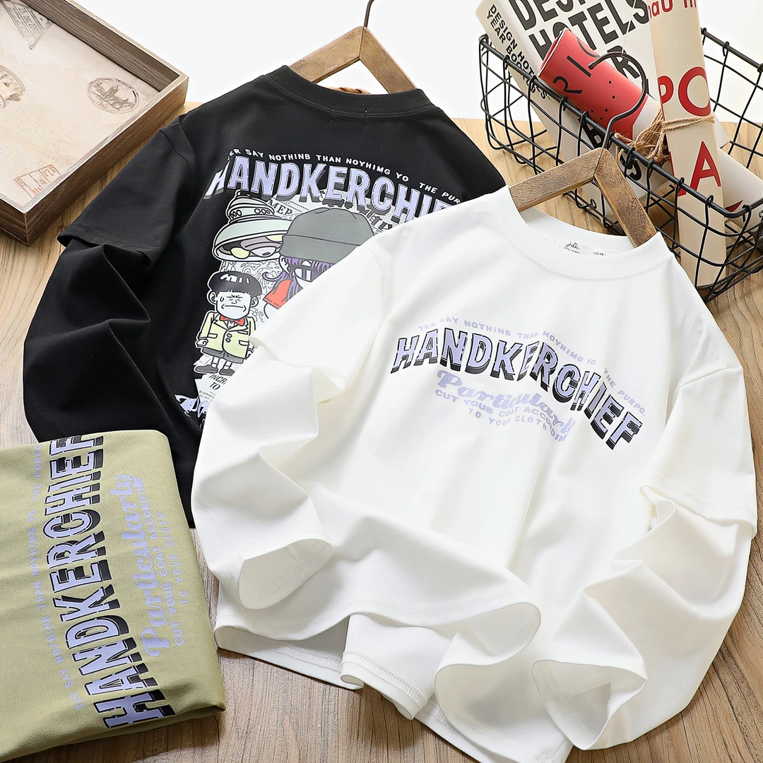 男女童假两件纯棉T恤吸汗宽松卡通春秋打底衫polo