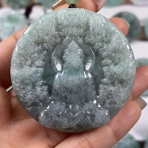 翡翠颈饰未镶嵌山水九龙大日如来两面工福利洒乌鸡料福利