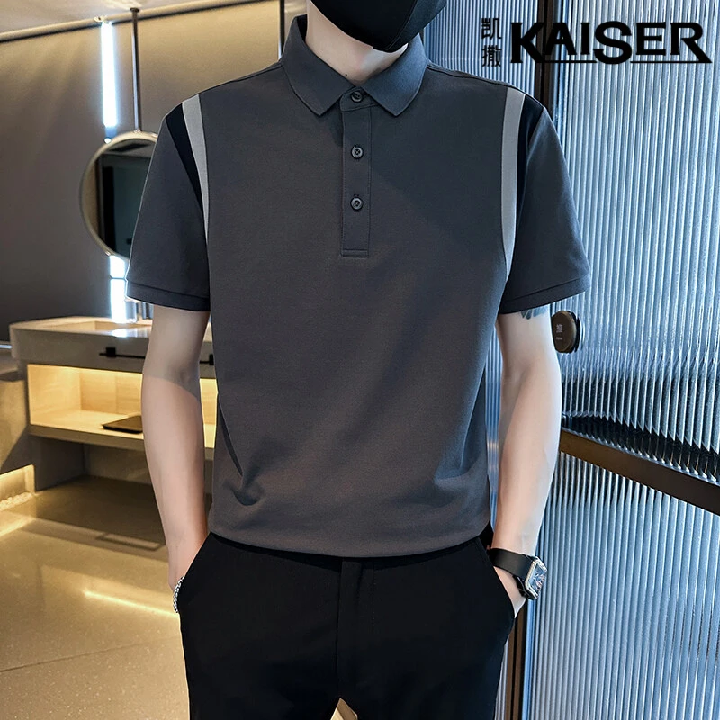 凯撒拼接男士POLO衫夏季新款高端潮流翻领休闲短袖男polo衫