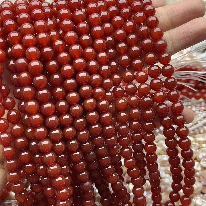 玛瑙/玉髓未镶嵌珠宝半成品一条8mm左右红玛瑙