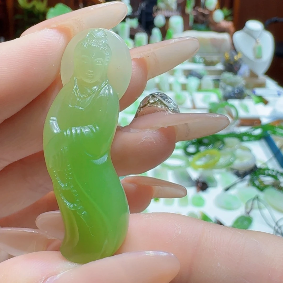 和田玉（翠青玉）浓翠观自在未镶嵌