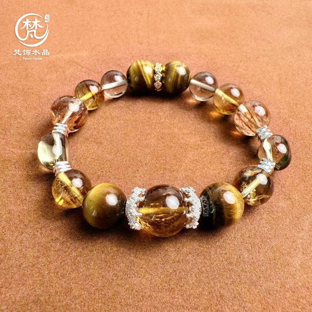 【财富大金霸】天然黄塔晶＋金虎眼＋魔晶宙斯＋黑金超设计款手串女士