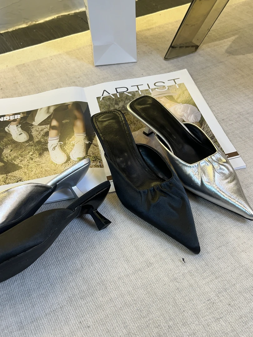 尖头软皮包头半拖鞋外穿高级感气质半拖鞋女款2025新款爆款细跟