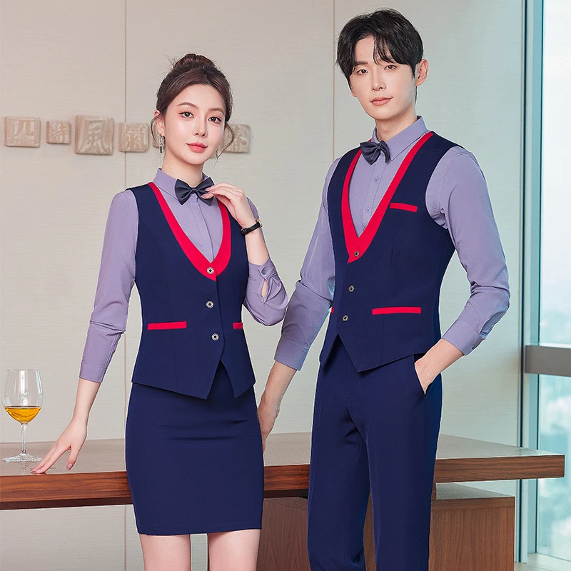 英郦职业马甲套装男女酒店服务员工作服餐厅KTV酒吧台球助教工装