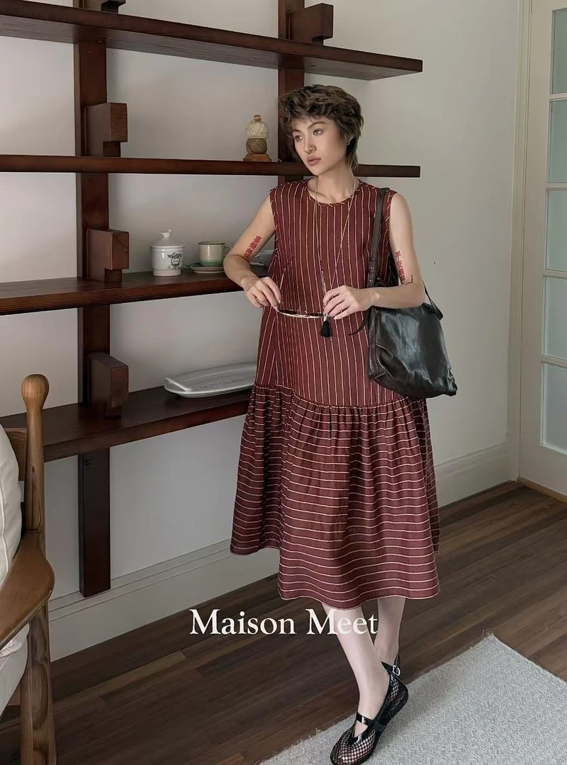 杨杨 梅森-法式轻奢条纹显瘦连衣裙2398