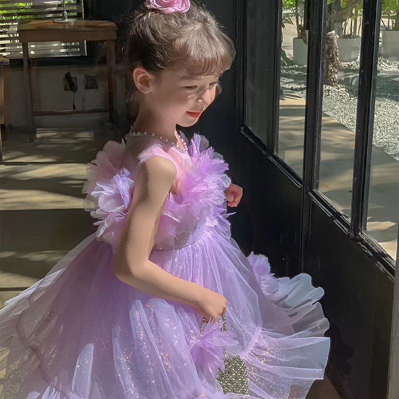 尤画2025夏季新款儿童女夏装女童紫色美人鱼公主吊带连衣裙68043