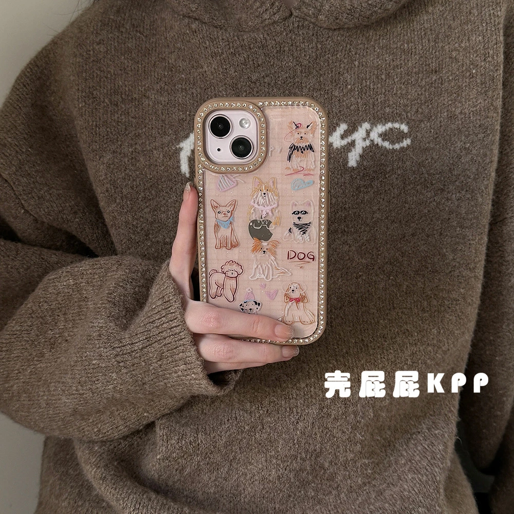 可爱棕色系涂鸦狗ins韩系14适用16pro苹果16ProMax手机壳iPhone13