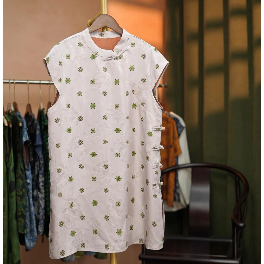 {粉月}新中式网红旗袍裙显瘦上衣中长款背心裙奥黛爆款无袖女中式