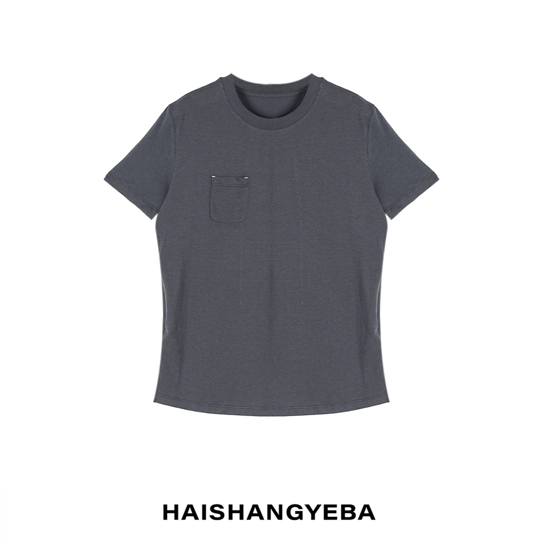 【海上叶爸】新款2025夏季百搭长绒棉圆领纯色简约休闲T恤