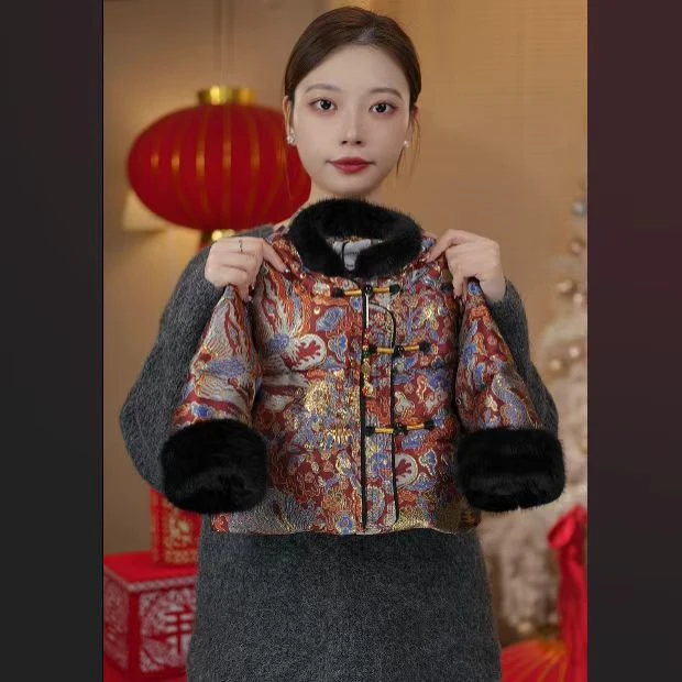 【龙凤呈祥】2025中式冬红色加厚中国风设计师保暖喜庆拜年服39557