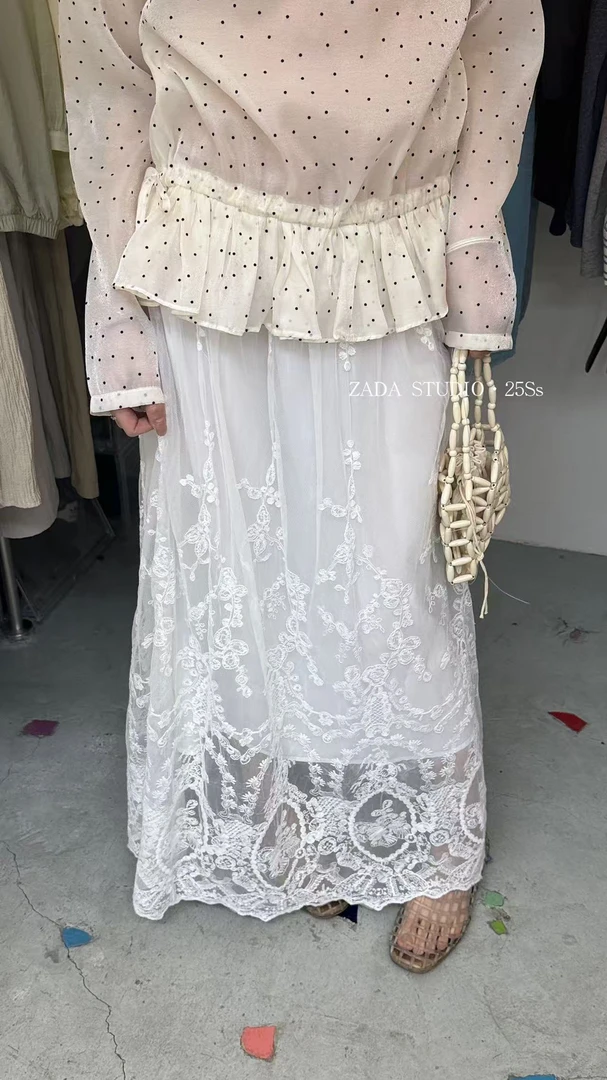 zada@6212 韩系温柔风重工蕾丝刺绣半身裙 6-18