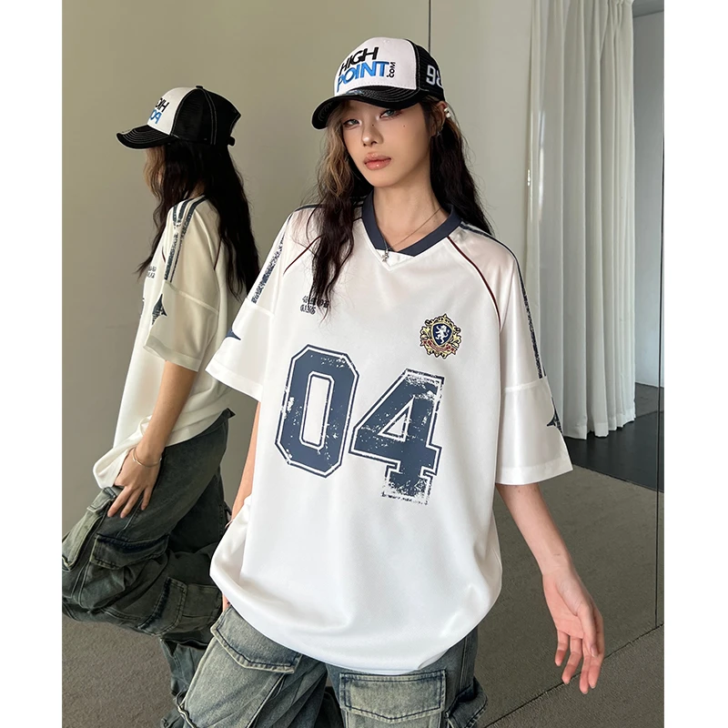 【404MOB】美式街头橄榄球衣V领短袖T恤男女Dirtyfit宽松运动球服