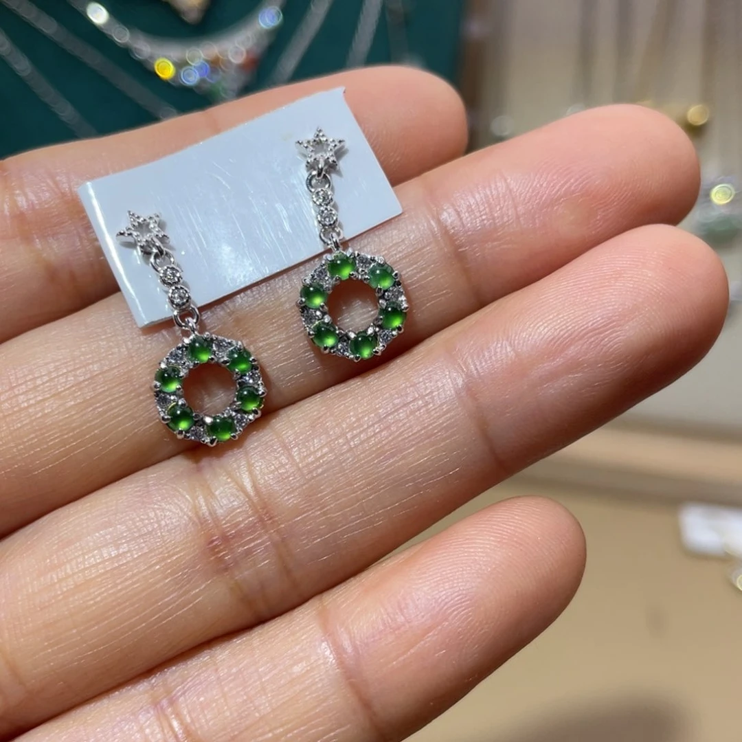 银S925镶嵌翡翠耳饰